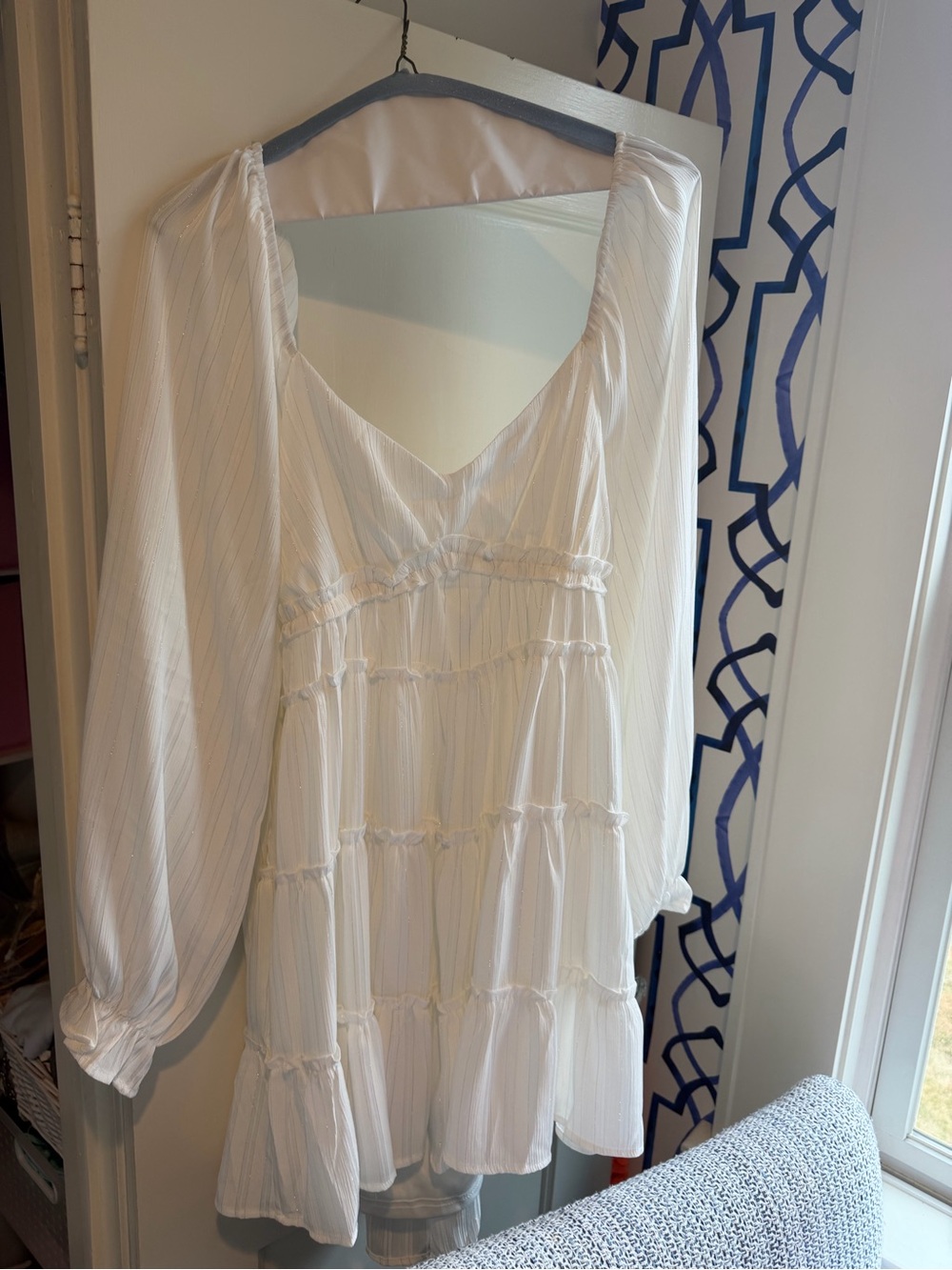 Altar'd State White Tiered V-Neck Long Sleeve Dress
